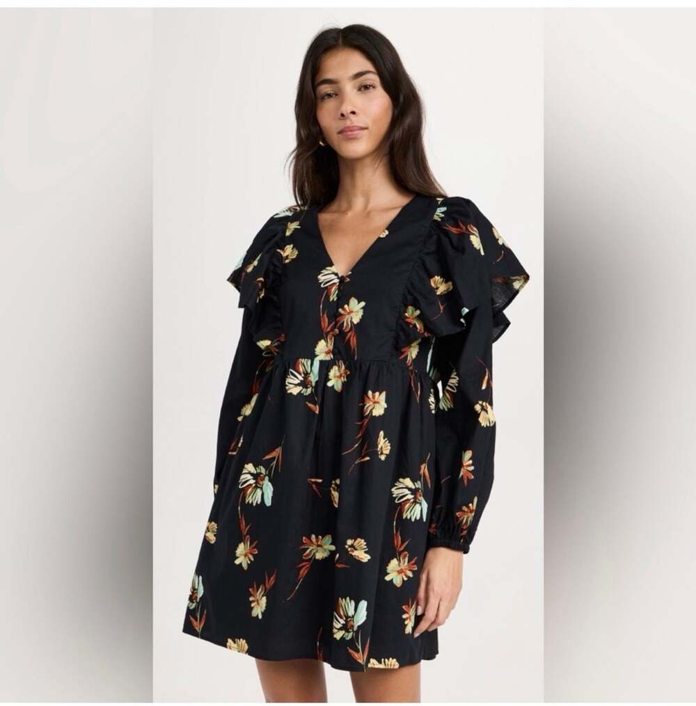 Lost + Wander Field of Dreams Mini Dress with Ruffled Shoulders and Floral Print